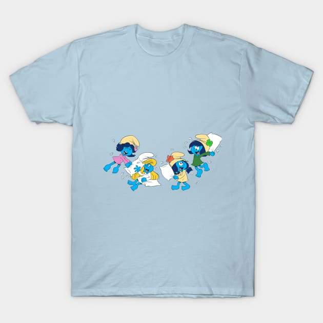 Smurf Girls Pillow Fight T-Shirt by h3lsmurf